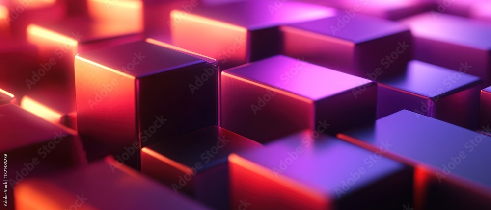 Poster abstract arrangement of colorful 3d blocks illuminated by vibrant lights, creating a visually striki