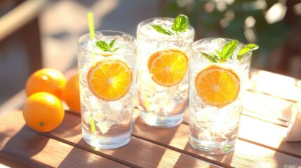 Fototapeta premium Refreshing summer drinks on a wooden table