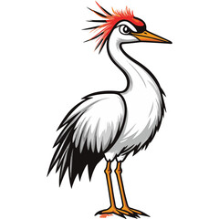 Fototapeta premium Cartoon Crowned Crane with White Body, Red Crest, and Orange Beak and Legs