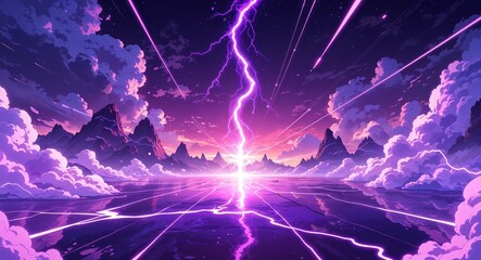 Purple pink Abstract pure energy with electrical electricity plasma power fusion anime on background illustration
