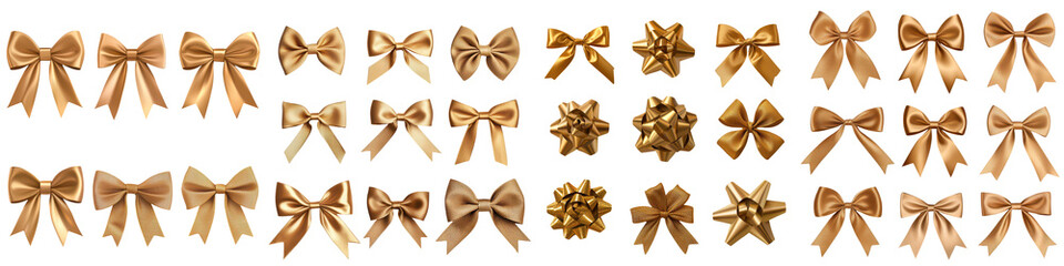Collection of elegant golden bows and ribbons for holiday wrapping anniversary birthday and other festive occasions  Shiny metallic pattern backdrop with sparkle and glamorous style