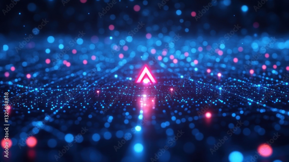 Poster futuristic cybersecurity network digital data protection with abstract geometric connections in dark