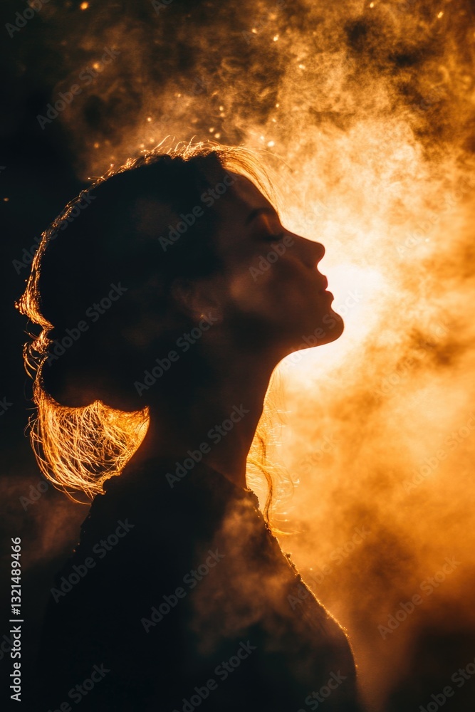 Poster a person stands in front of a shining light, great for representing hope or guidance