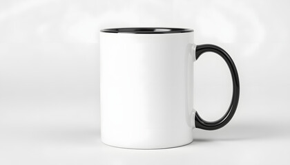Obraz premium Black handle mug for sublimation , 11 oz black handle cup mock up, studio photography. White tone
