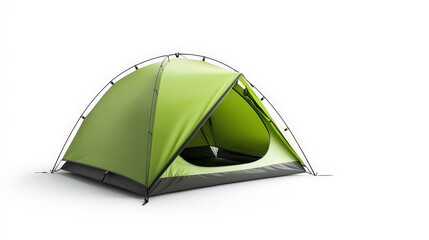 A green tent with a black and grey frame