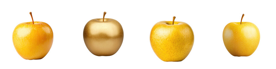 Elegant arrangement of shiny golden apples in a composition  Ripe fresh produce against a clean bright background showcasing the natural beauty and luster of the fruit