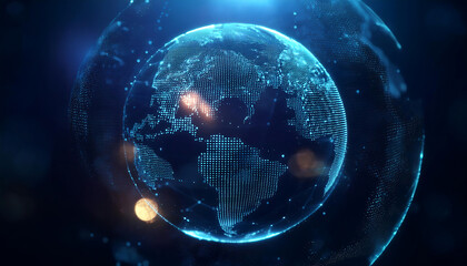 digital world map with binary code for security