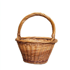 Obraz premium Wicker basket with handle isolated on white background