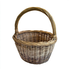 Obraz premium Wicker basket with handle isolated on white background