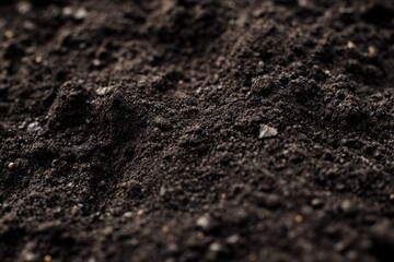Close-up of rich, dark soil texture with pebbles