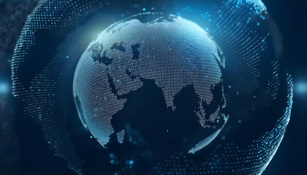 digital world map with binary code for security