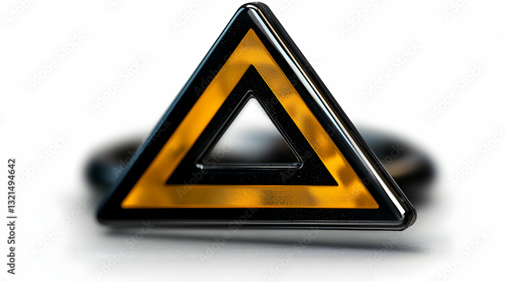 Poster an illuminated triangular warning sign presented against a white background