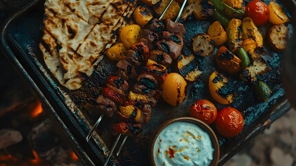 Grilled Kebabs and Flatbread A Delicious Outdoor Meal