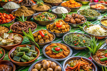 Diverse array of Southeast Asian dishes in small bowls