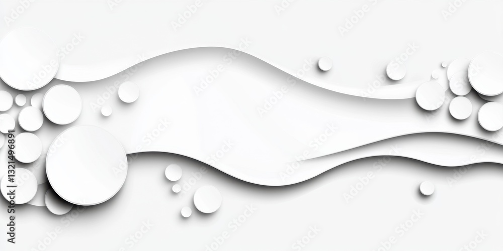 Poster a white background with a white line and a series of white circles. the circles are of varying sizes