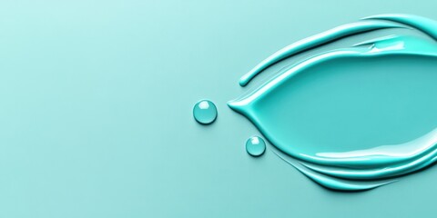 A blue liquid with drops of water on it. The drops are small and scattered. The image has a calm and serene mood