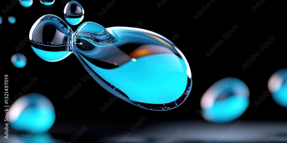Poster a series of blue bubbles floating in the air. the bubbles are all different sizes and shapes, but th