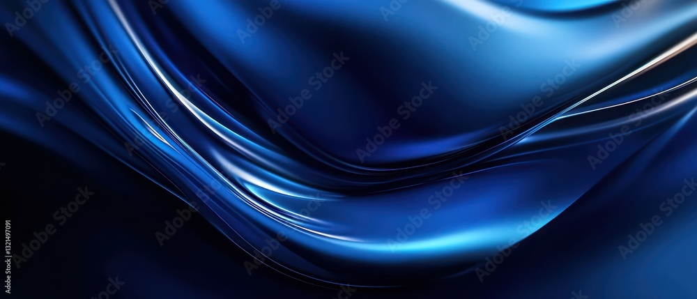 Poster abstract flowing blue silk fabric creating a smooth texture, with soft light reflections enhancing d