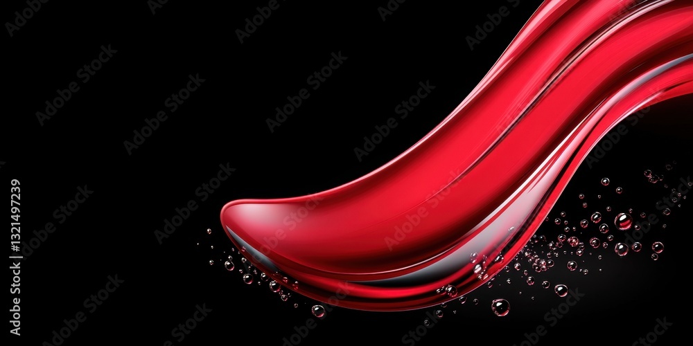 Poster a red wave with water droplets on it. the water droplets are in the foreground and the wave is in th