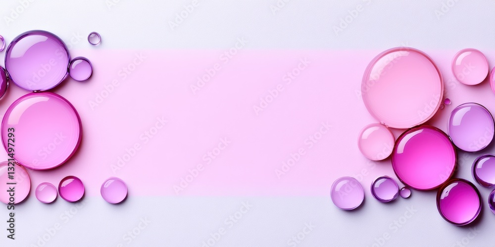 Poster pink and purple bubbles on a white background. the bubbles are of different sizes and colors, creati