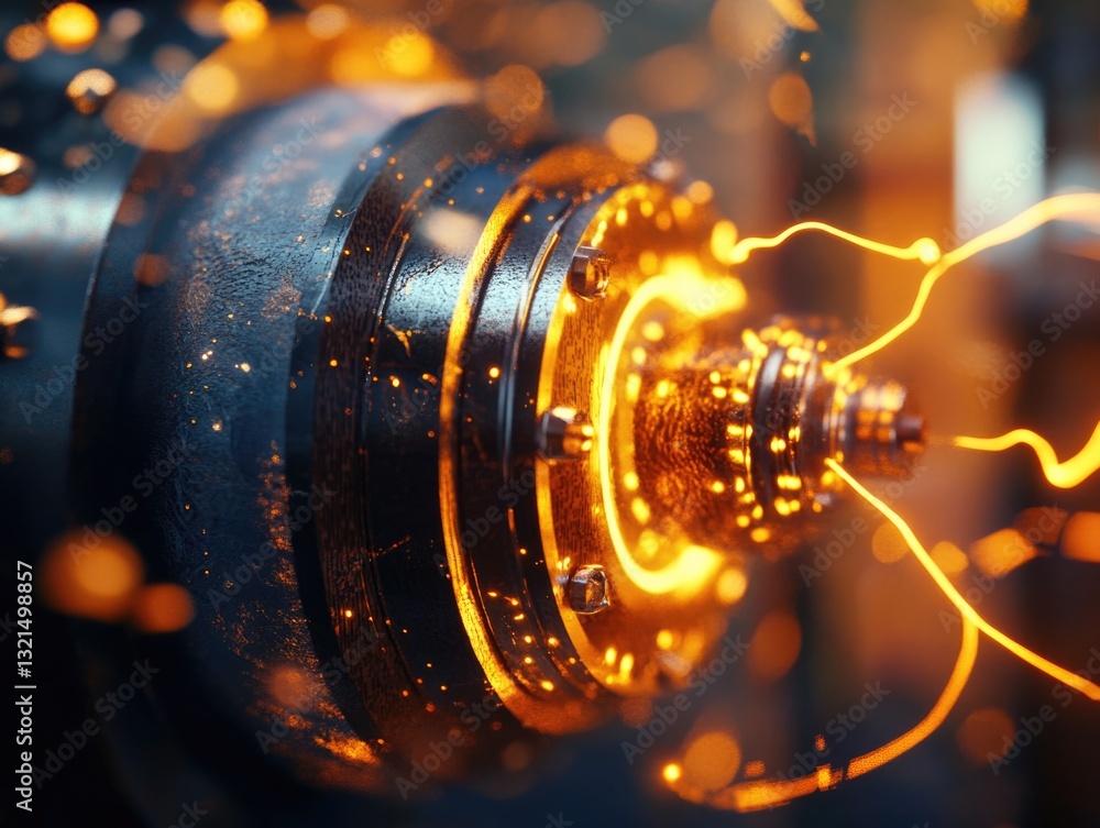 Poster a close-up view of a machine emitting sparks, ideal for industrial or mechanical themed projects