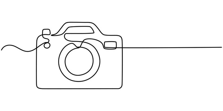 One continuous line drawing of a professional camera. camera continuous one line drawing vector illustrator Continuous One Line Drawing Photography Icons Concept. Single Line Vector Illustration. 