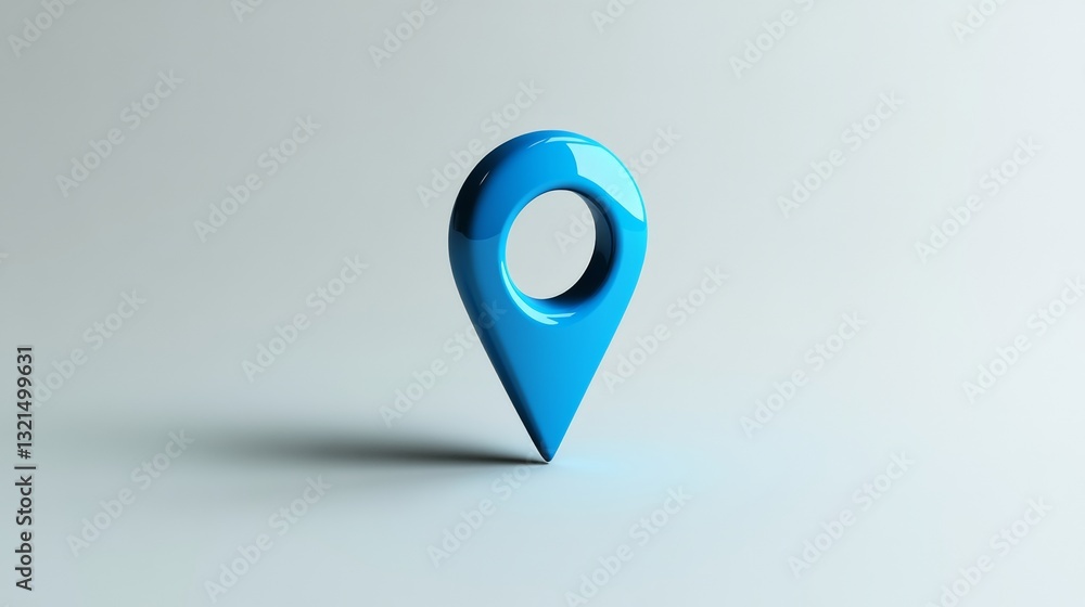 Poster blue 3d location marker with subtle shadows on plain background