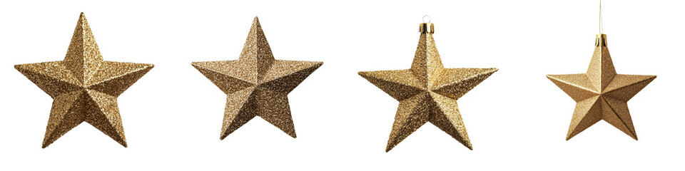 Obraz premium Elegant and Decorative Golden Star Shapes with Metallic Shine and Sparkling Glitter Effect Festive Celebratory and Premium Design Element for Holiday Christmas or Luxury Branding
