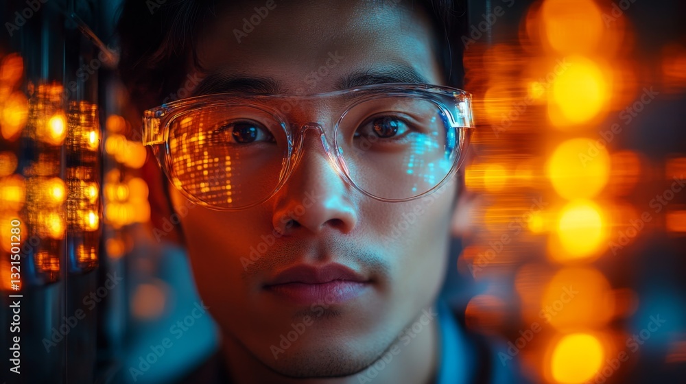 Poster a young researcher is engaged in quantum mechanics study, surrounded by advanced equipment showcasin