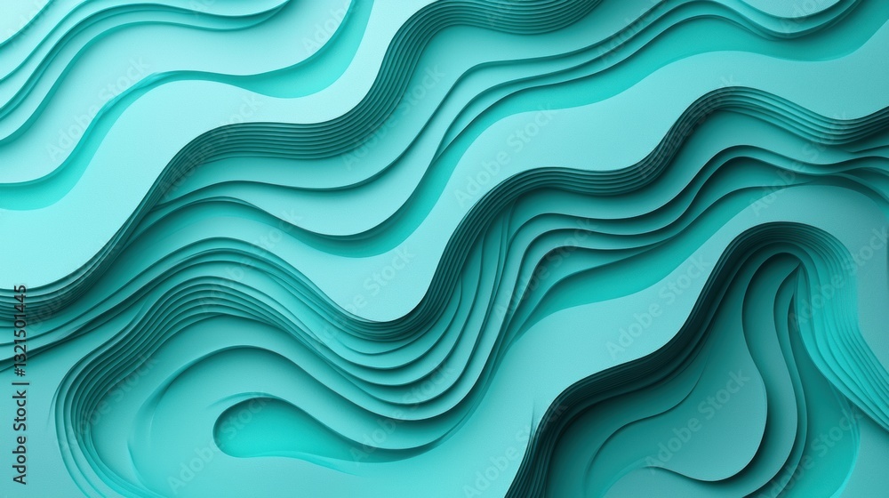 Poster serene aqua waves on a light teal background with elegant turtle-inspired patterns