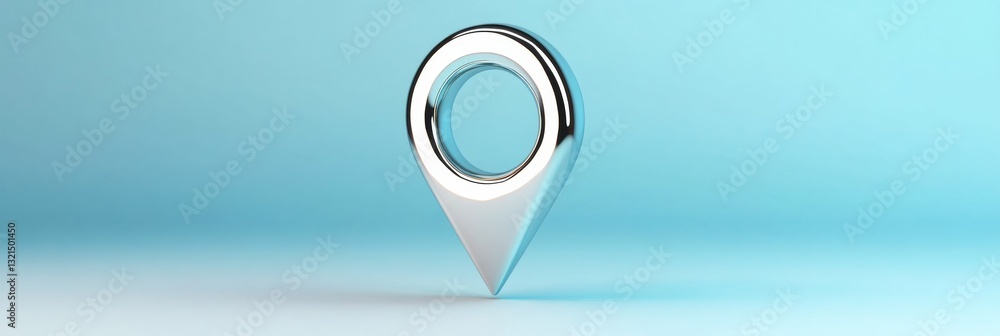 Poster 3d silver map pointer reflecting soft light on isolated background