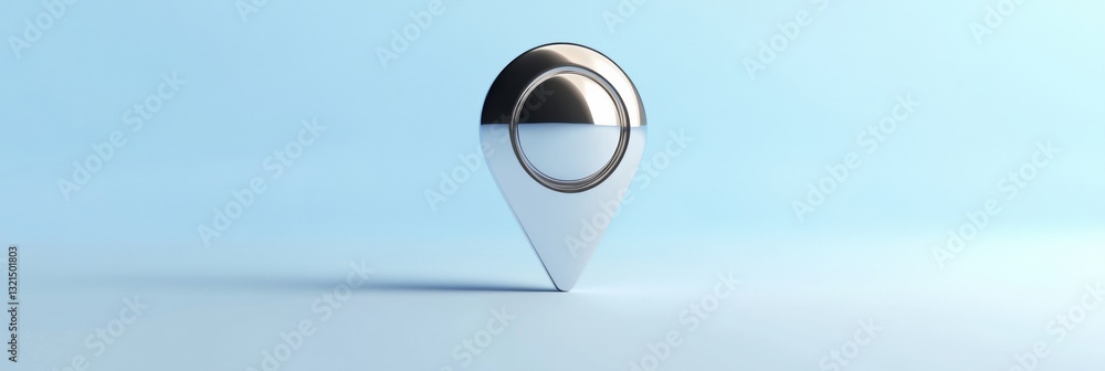 Poster reflective silver 3d pointer on soft blue isolated background