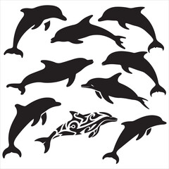 set vector dolphin silhouettes