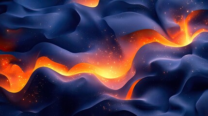 Abstract glowing lava flow, dark blue waves, background texture, website design