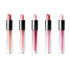 Obraz premium A collection of elegant glossy lip gloss tubes in various pink and red hues perfectly showcased against a transparent background