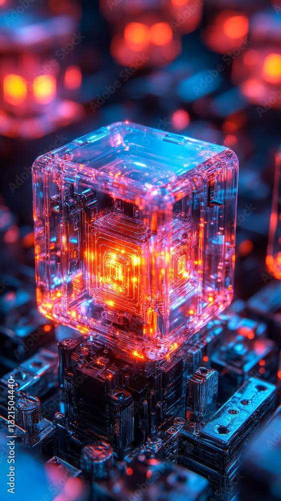Poster futuristic optical sensor array with glowing elements and intricate details