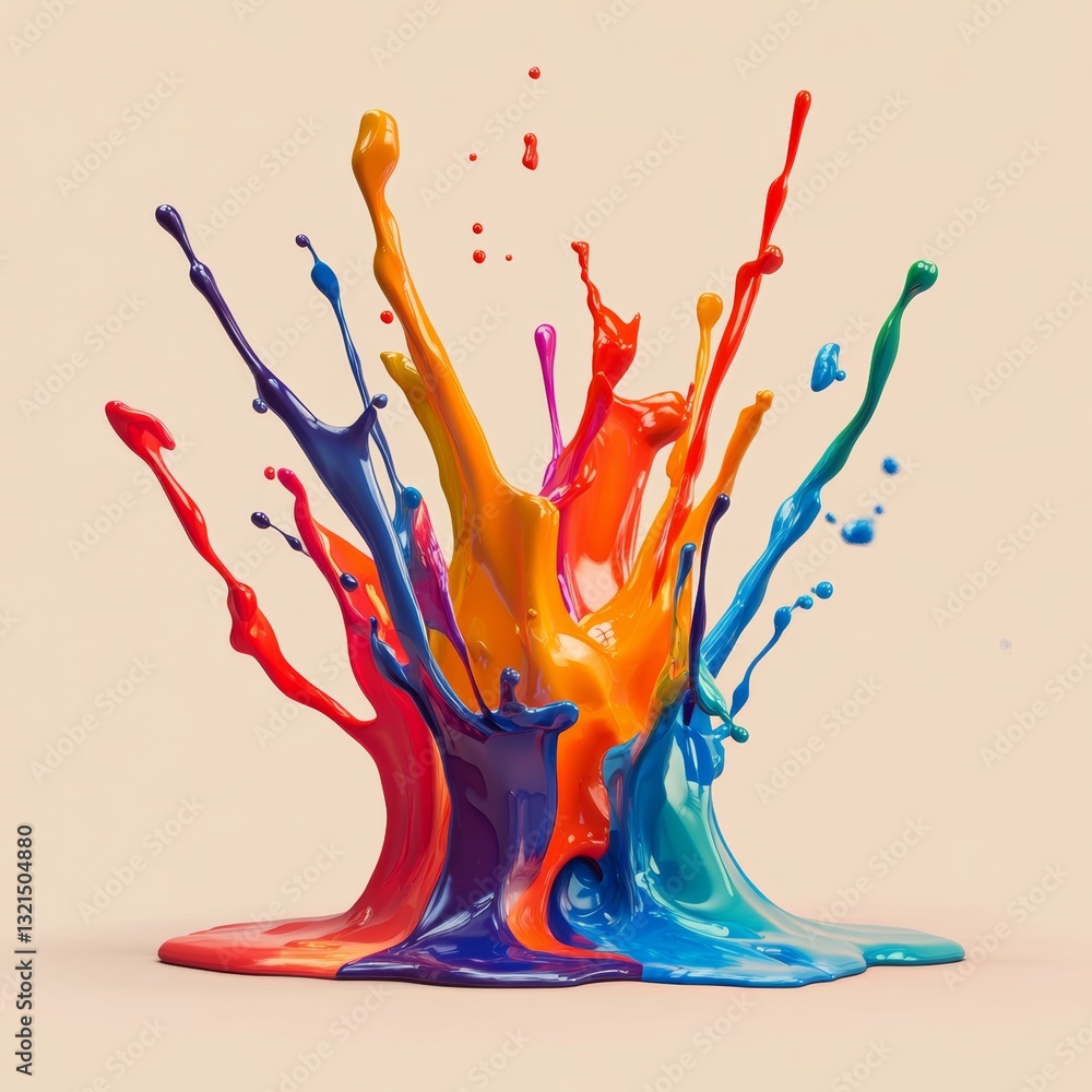 Poster vibrant 3d paint splash with blending colors in dynamic display