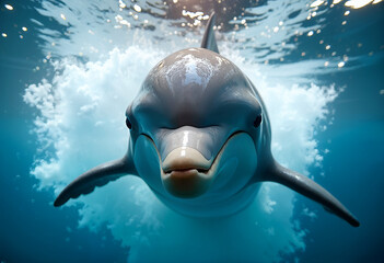 Young dolphin swims in water