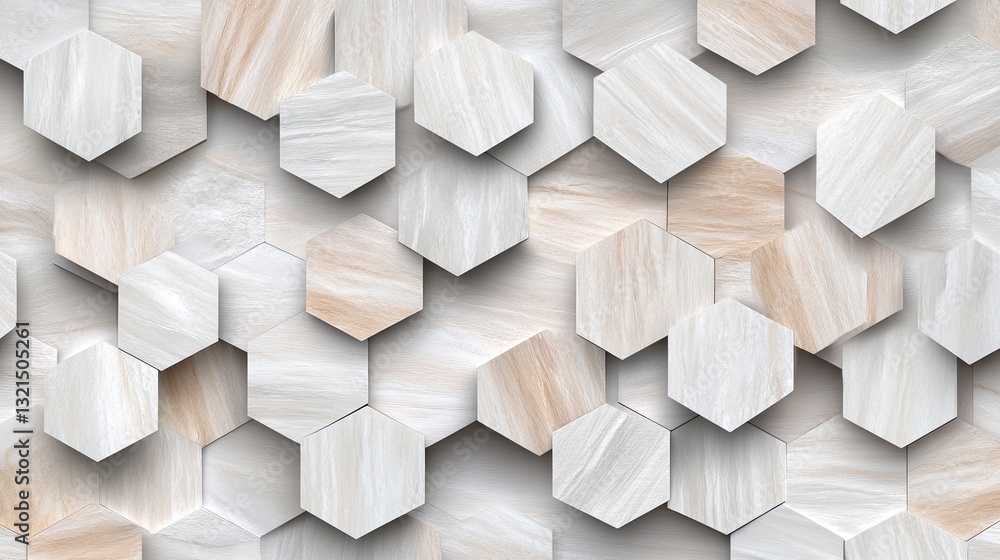 Poster Dynamic hexagonal marble tiles arranged in a repeating pattern, offering elegance and depth for luxury-inspired designs