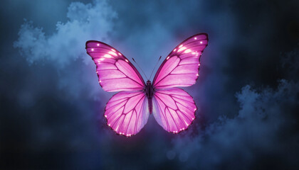 Glowing butterfly in foggy atmosphere, enchanting beauty