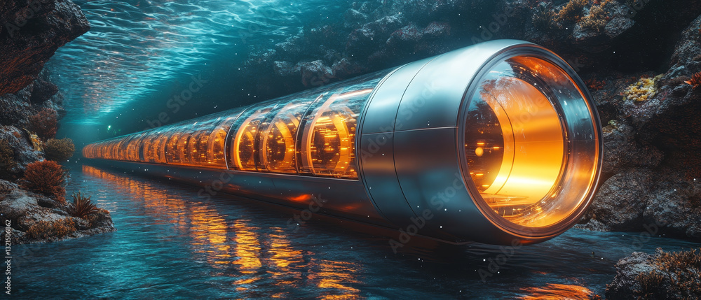 Poster underwater smart tunnel featuring self sustaining technology and glowing elements