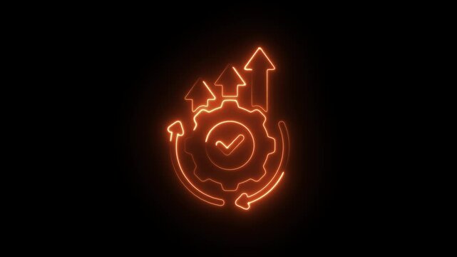 Glowing neon continuous improvement  icon isolated on black background. HD Video motion graphic animation