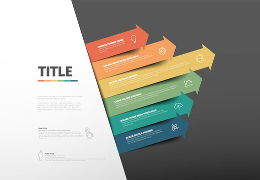 Colorful Diagonal Infographic Design template with six stripe arrows elements