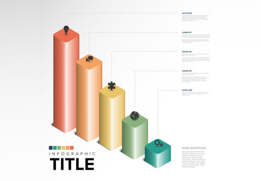 Colorful 3D Infographic Chart Template with Key Points and column graph