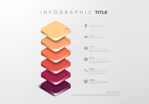 Colorful 3D Chart Infographic Design Template with six level schema diagram