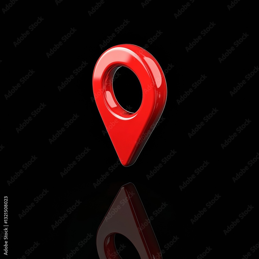 Poster reflective red location marker on black background for 3d design