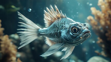 Obraz premium Stunning Underwater Fish: A Close-Up View of Aquatic Life