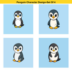 set of funny cartoon penguins, set of funny cartoon penguin