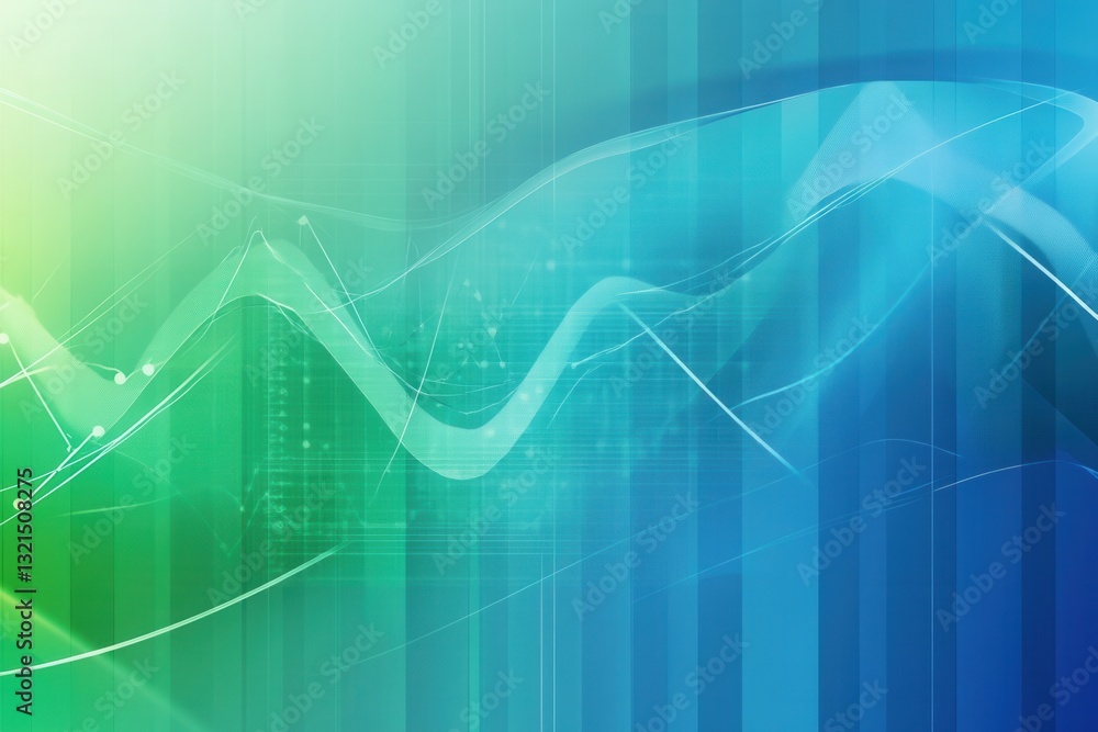 Poster Dynamic background blending trend lines and data grids for political and economic analysis in cool blue and green tones
