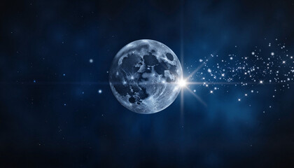 Fototapeta premium Twinkling star cluster beside bright moon, celestial wonder
